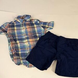 Carter's plaid shirt & navy shorts - 3T